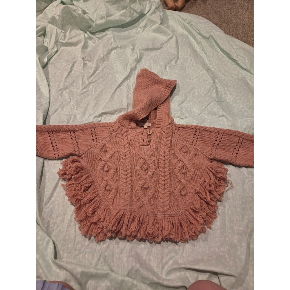 Louise Misha Mantle Lili Sienna Girls Pink Cable Knit Hooded Poncho Sweater 4